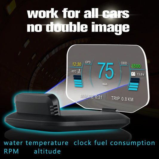 C1 Projection de Navigation de voiture HUD affichage tête haute OBD2 + GPS projecteur de voiture compteur de vitesse/température de l'eau/tension/alarme tr/min
