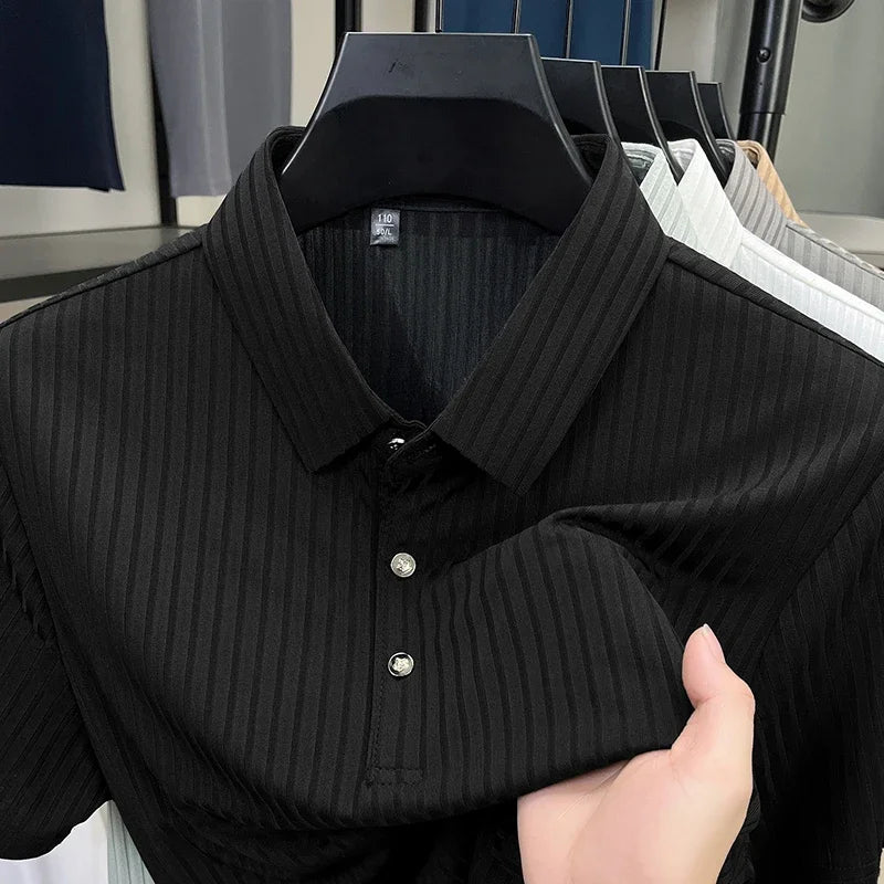 2025 nouveaux hommes décontracté mode rayé à manches courtes col Polo respirant et confortable été polyvalent T-shirt