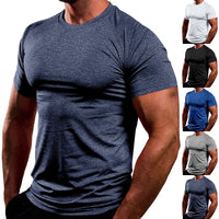 T-shirt slim respirant à séchage rapide pour homme, style Europe et États-Unis, haut de fitness, vêtements de sport, document solide, été, nouveau, 2024