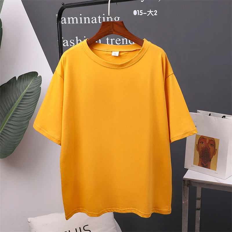 T-Shirt d'été en coton pour femmes, surdimensionné, solide, couleur bonbon, hauts amples