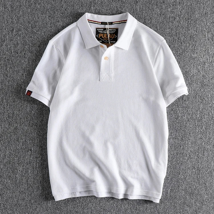 T-shirt rétro américain à manches courtes pour hommes, Polo à revers de couleur unie, à la mode, 100% coton, hauts d'affaires décontractés
