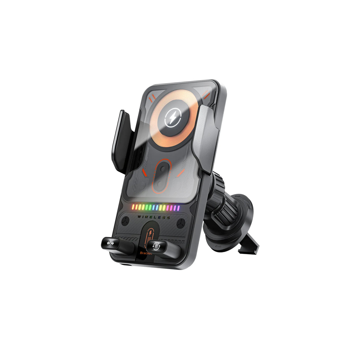 Support de chargeur sans fil universel pour voiture 30W, détection automatique, télescopique électrique 360° °   Lumière ambiante rotative pour iPhone/Samsung/voitures
