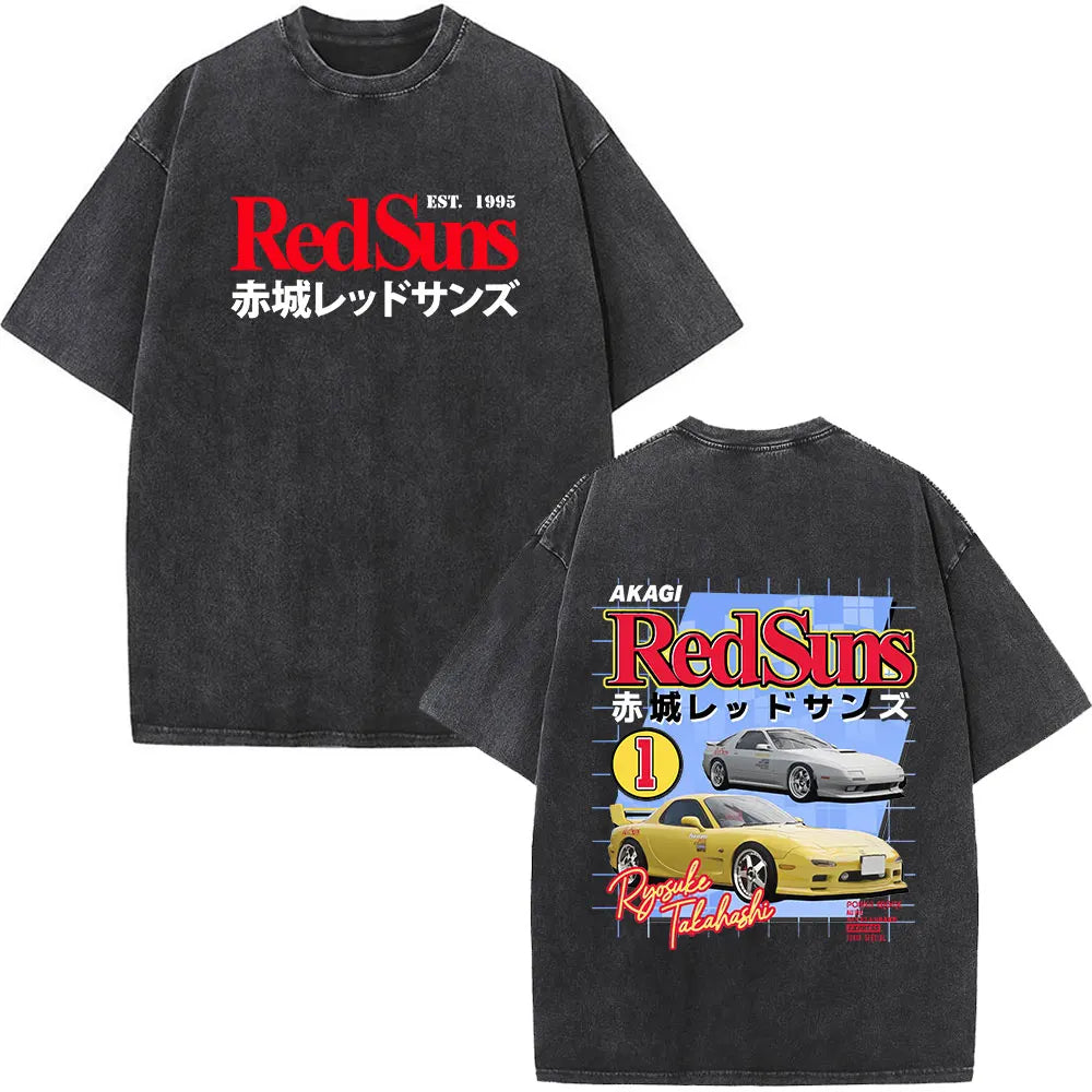 Anime Initial D Drift AE86 lavé Vintage imprimé T-shirt RX-7 R34 horizon GTR JDM T-shirts hommes Harajuku confortable surdimensionné T-shirts