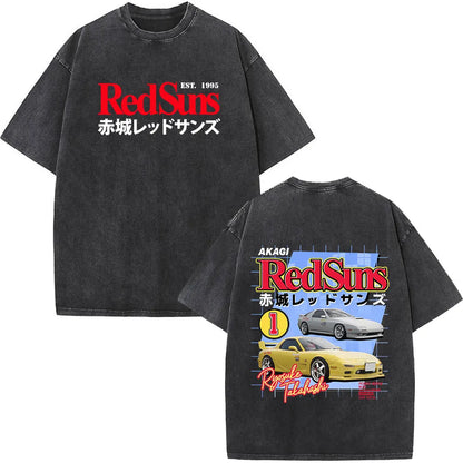 Anime Initial D Drift AE86 lavé Vintage imprimé T-shirt RX-7 R34 horizon GTR JDM T-shirts hommes Harajuku confortable surdimensionné T-shirts