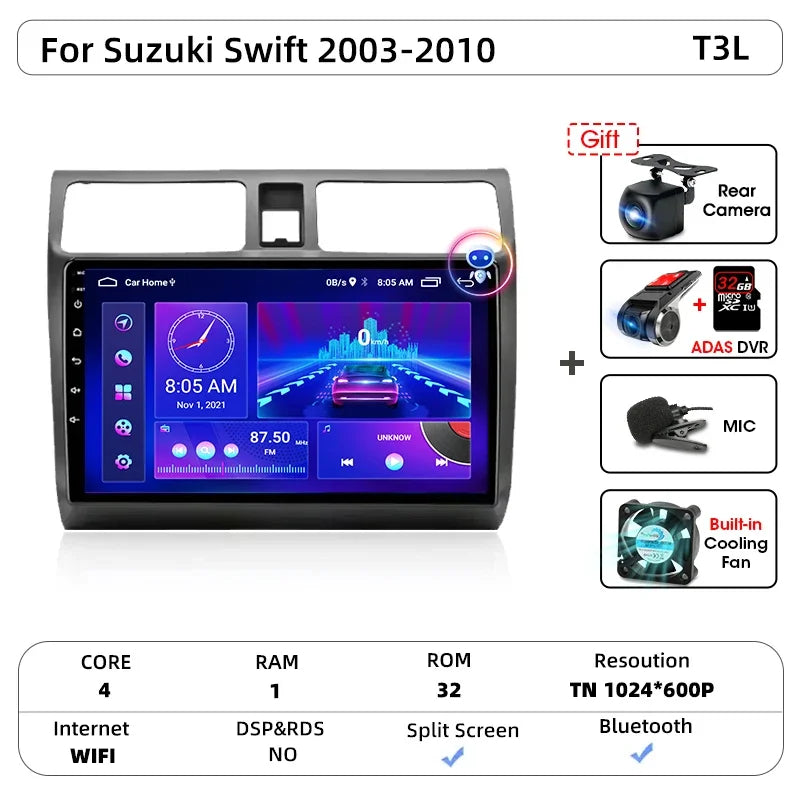 Srnubi autoradio pour Suzuki Swift 2003 2005 2006 2007 2008 2009 2010 sans fil Carplay Android Auto lecteur multimédia de voiture 2 Din