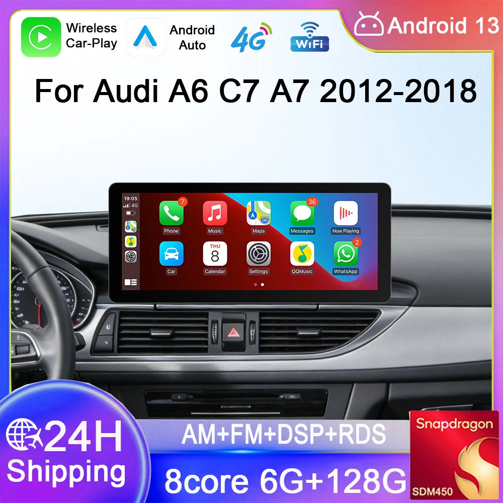 Android 13 sans fil Carplay 12.3 pouces pour Audi A6 C7 A7 2012-2018 autoradio multimédia Android Auto GPS 4G LTE DSP stéréo WiFi