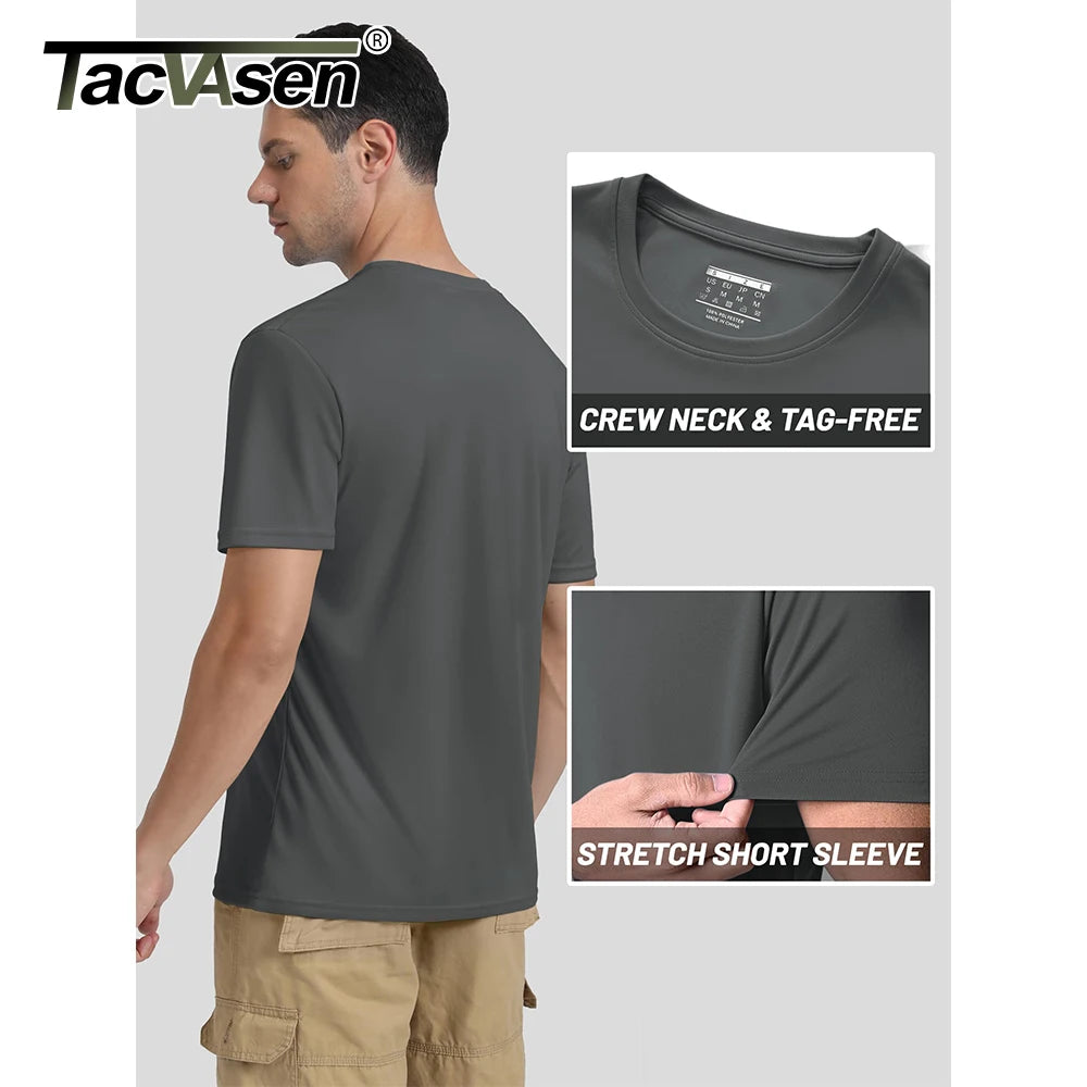 TACVASEN UPF 50 + UV chemise hommes col rond manches courtes basique été t-shirt style décontracté salle de sport Fitness course natation séchage rapide t-shirt hauts