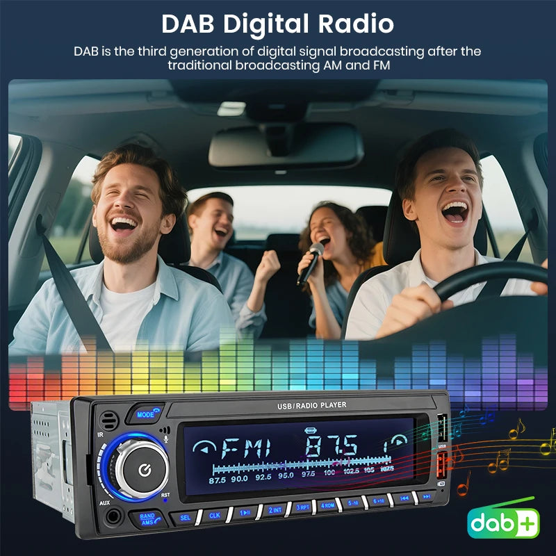 Junsun 1 Din lecteur de voiture MP3 DAB DAB + récepteur Audio numérique Radio stéréo 7 couleurs bouton Bluetooth 2 USB TF AUX FM AM musique