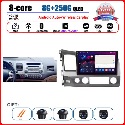 Android 15 Carplay autoradio pour Honda Civic 8 2005 - 2012 lecteur multimédia Navigation GPS 4G Audio No 2 Din 2 Din DVD