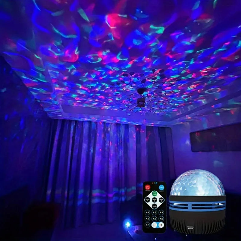 Projecteur LED Ciel Étoilé RGB Galaxie Lampe d'Ambiance Projection Noël Halloween Télécommande 7 Couleurs Rotation Automatique Maison
