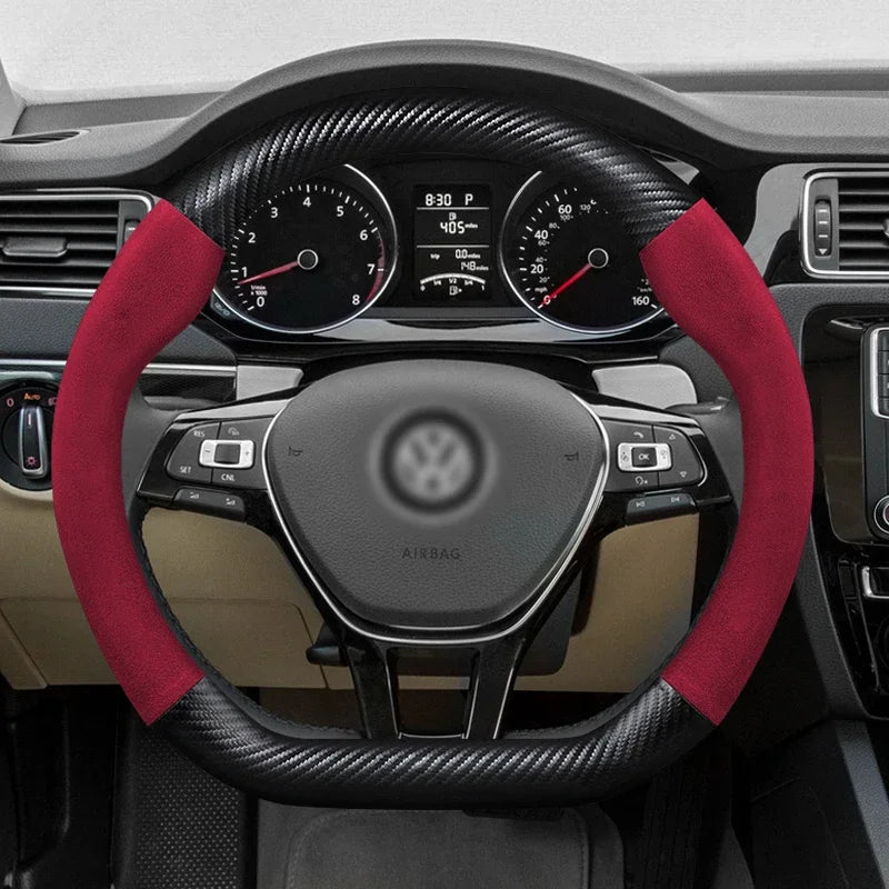 Juste de volant en cuir véritable pour Volkswagen, fibre de carbone, compatible avec VW CC Polo Bora Golf Jetta Lavida Lamando Magotan Passat