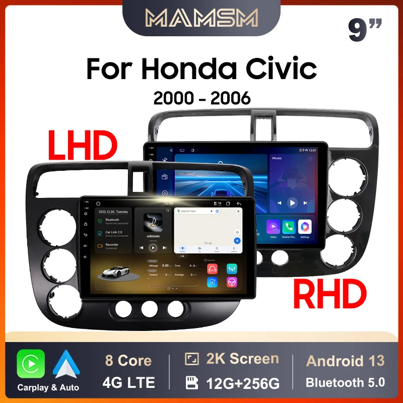 MAMSM-Autoradio pour Honda Civic 7, LHD, RHD, 2000-2006, Android 13, Limitation, Lecteur vidéo, GPS, 4G, Carplay, Auto Stereo, Head Unit