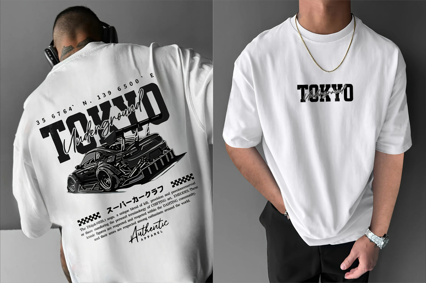 T-shirt graphique Tokyo Underground pour hommes, noir et blanc, Design de voiture Anime, T-shirt décontracté à manches courtes pour les activités de plein air, été