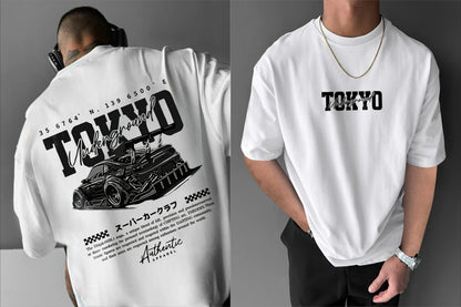 T-shirt graphique Tokyo Underground pour hommes, noir et blanc, Design de voiture Anime, T-shirt décontracté à manches courtes pour les activités de plein air, été