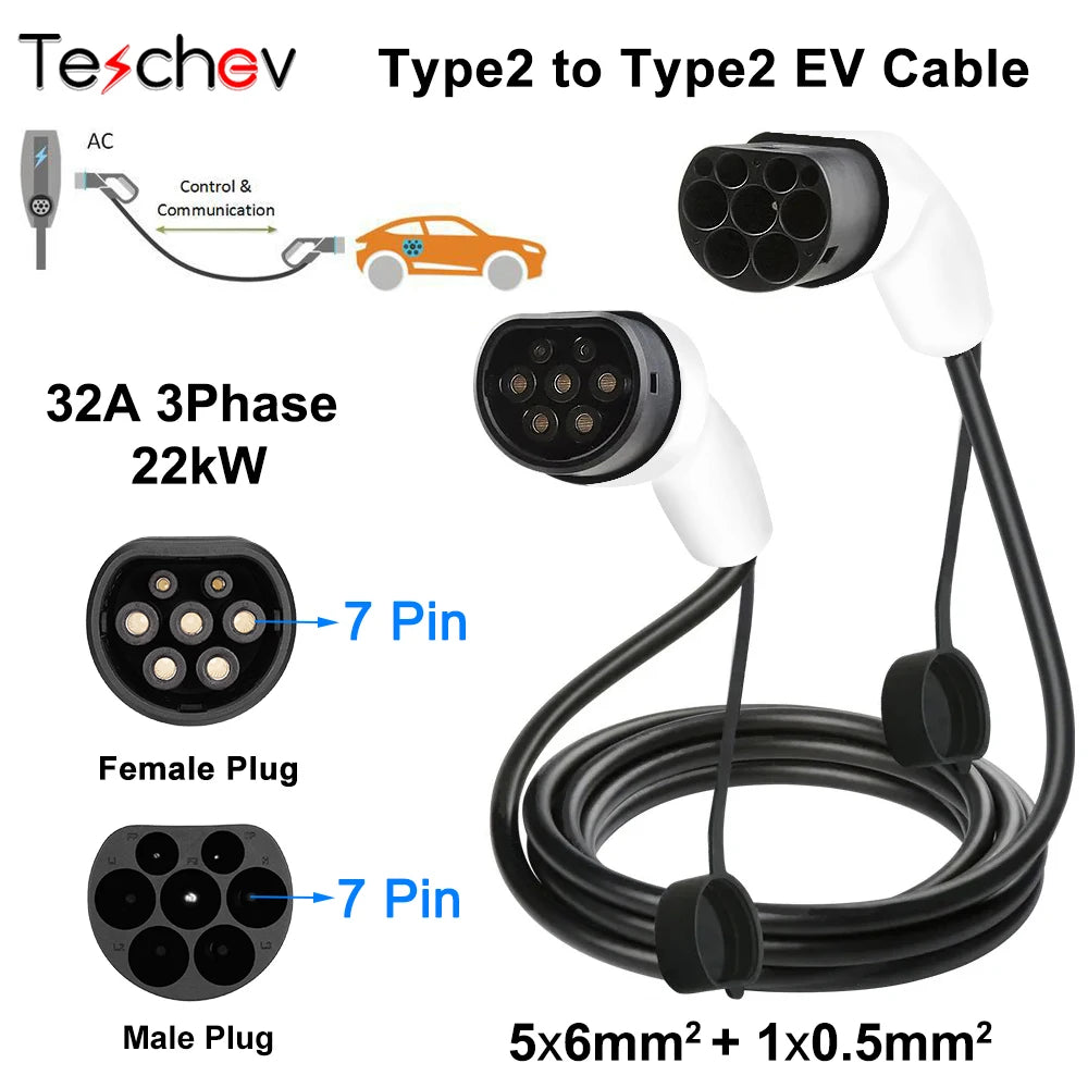 Câble de chargement 16A/32A 11kW Type2 à Type2 EV, chargeur IEC 62196-2 pour véhicules électriques, voiture PHEV dans la Station publique