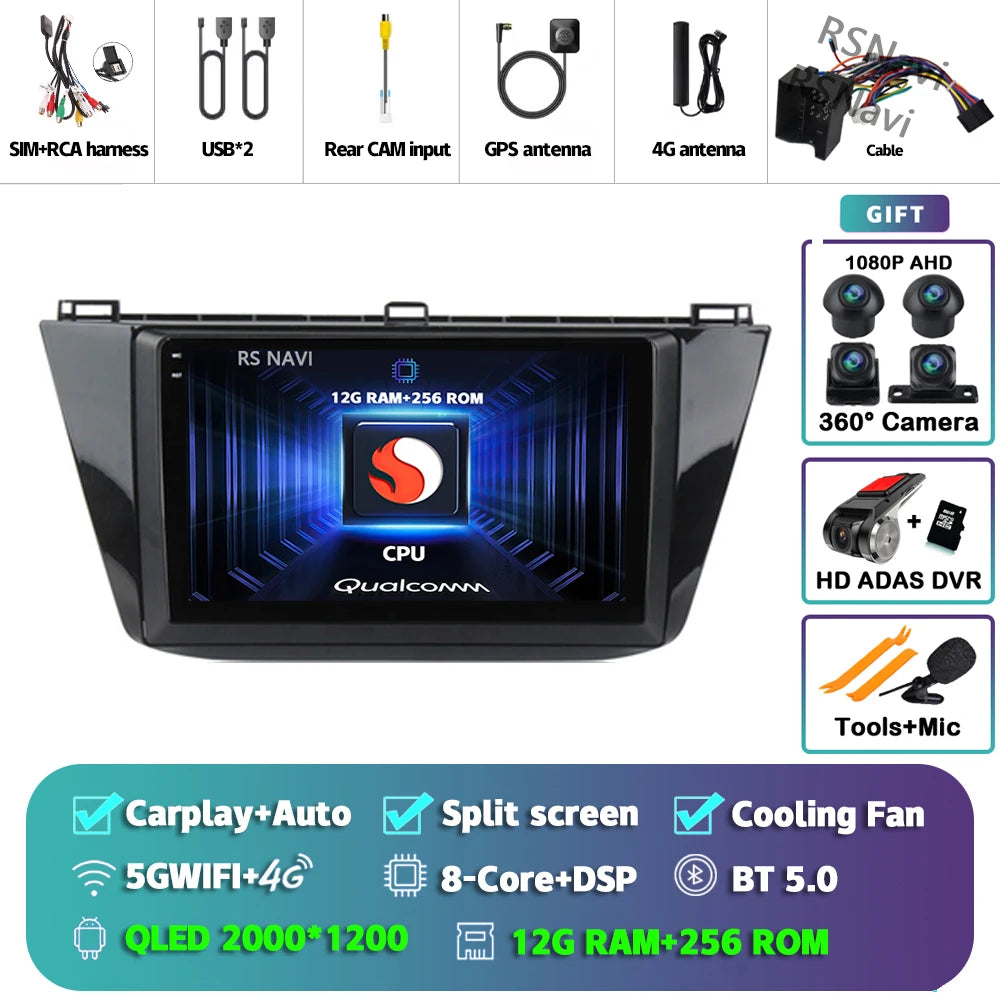 Android 15 Carplay Auto 2K écran autoradio lecteur multimédia pour Volkswagen Tiguan 2 Mk 2016 2017-2019 2 din Autoradio stéréo