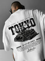 T-shirt graphique Tokyo Underground pour hommes, noir et blanc, Design de voiture Anime, T-shirt décontracté à manches courtes pour les activités de plein air, été