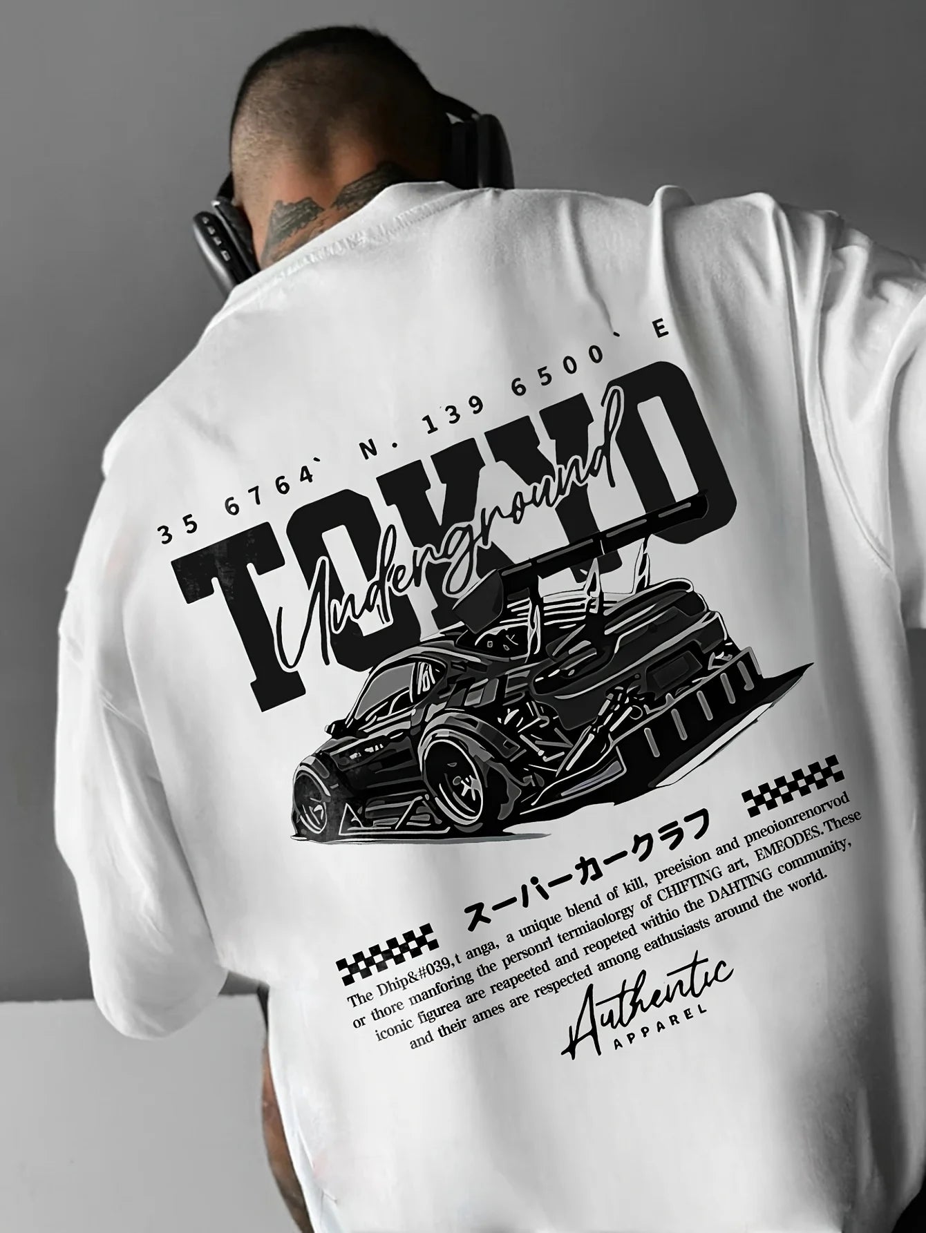 T-shirt graphique Tokyo Underground pour hommes, noir et blanc, Design de voiture Anime, T-shirt décontracté à manches courtes pour les activités de plein air, été