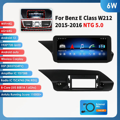 Autoradio Android 13 de 10.25 Pouces avec Lecteur de Limitation 4G Carplay, pour Mercedes Benz W212 Classe E NTG 4.0 4.5 5.0 E200 E230 E260 E300 S212