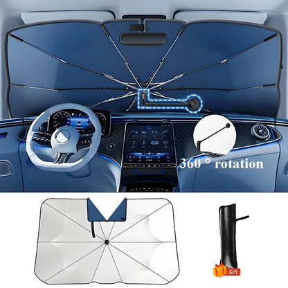 Parasol de pare-brise de voiture avec 360 ° Pare-soleil pour fenêtre avant, poignée pliable rotative, Protection UV, accessoires de voiture d'été