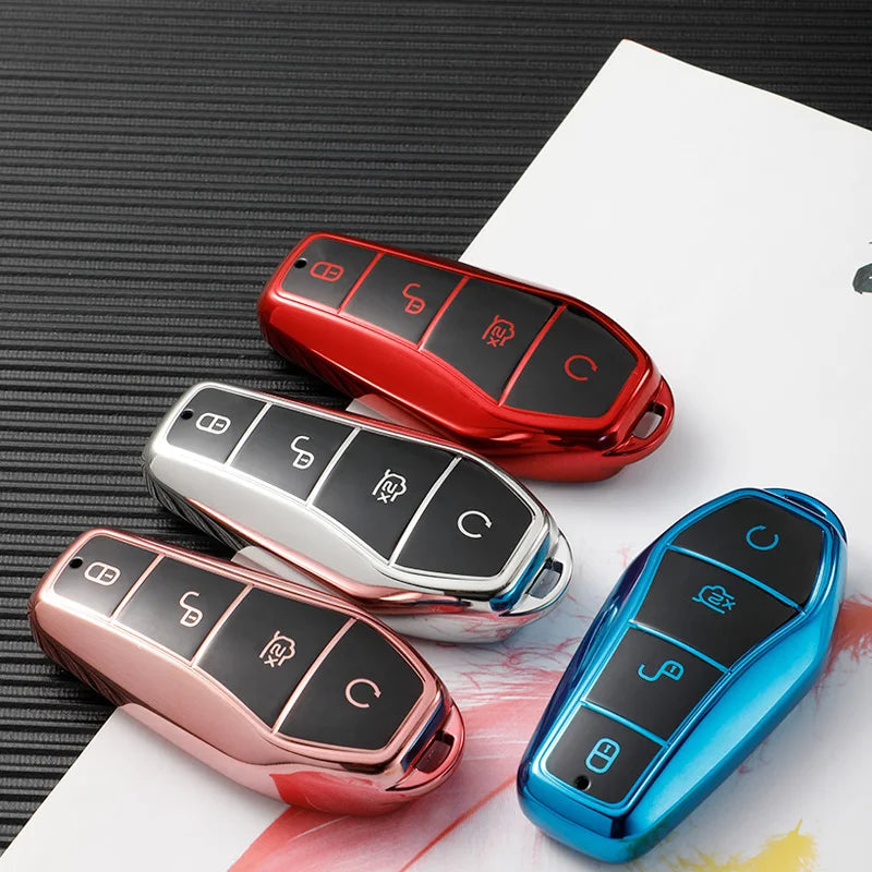 Support protégé à 4 boutons pour BYD Qin Plusdmi Atto 3 Han EV, porte-clés dauphin en TPU, étui pour clé télécommande de voiture, accessoires