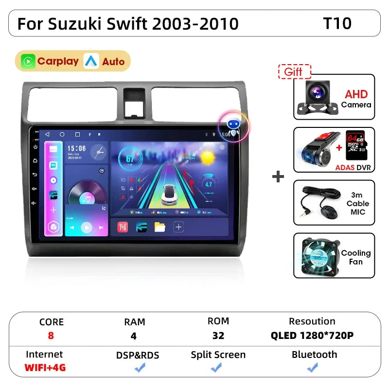 Srnubi autoradio pour Suzuki Swift 2003 2005 2006 2007 2008 2009 2010 sans fil Carplay Android Auto lecteur multimédia de voiture 2 Din