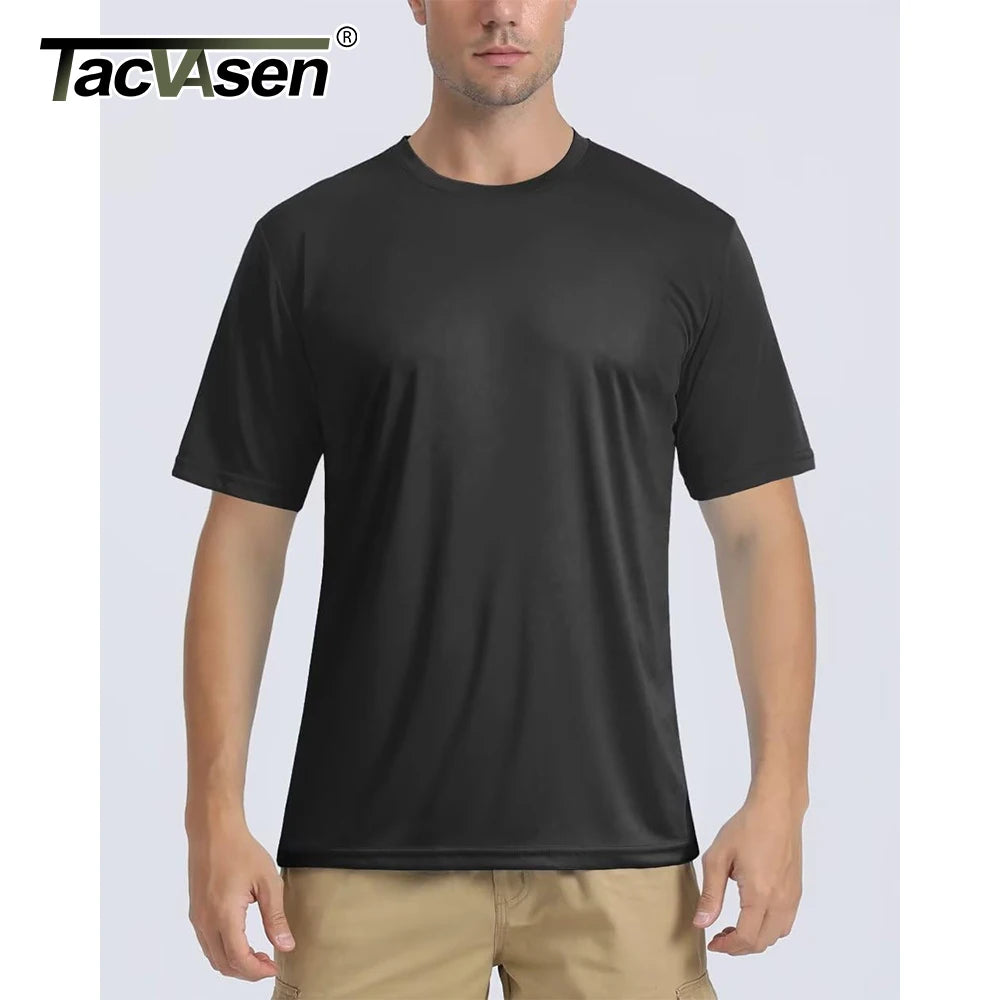 TACVASEN UPF 50 + UV chemise hommes col rond manches courtes basique été t-shirt style décontracté salle de sport Fitness course natation séchage rapide t-shirt hauts