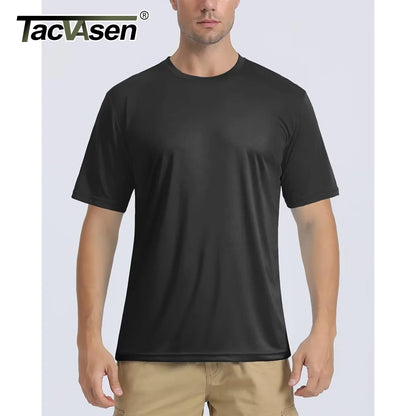 TACVASEN UPF 50 + UV chemise hommes col rond manches courtes basique été t-shirt style décontracté salle de sport Fitness course natation séchage rapide t-shirt hauts