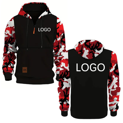 Personnalisez votre logo, sweats à capuche pour hommes, sweat-shirts à panneaux camouflage, embellissements à fermeture éclair tendance, streetwear, cadeaux personnalisés pour hommes