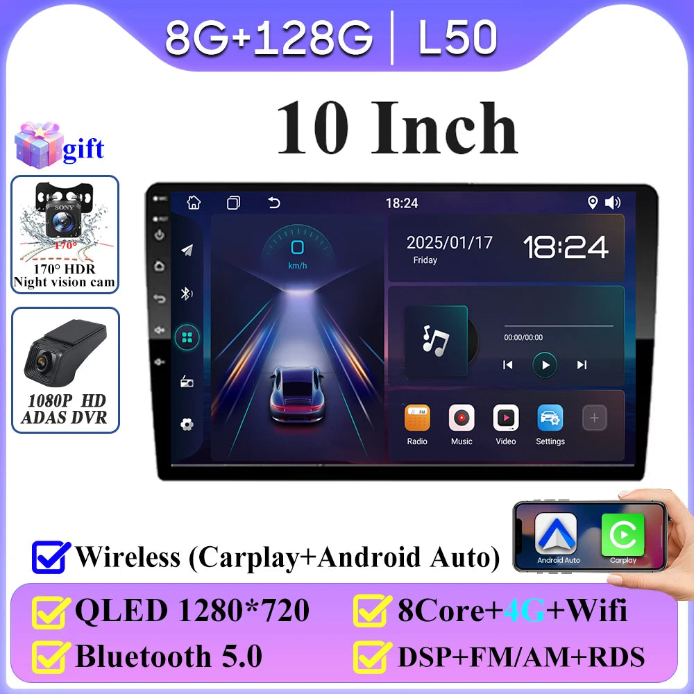 Android 16 universel 9/10 pouces autoradio CarPlay autoradio Android Auto GPS lecteur multimédia 2 DIN WiFi lecteur QLED écran BT