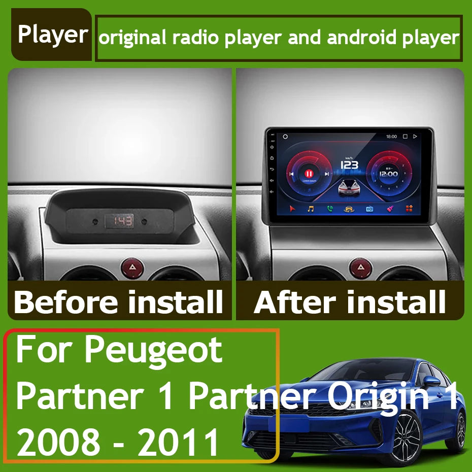 Autoradio Carplay pour Peugeot Partner 1 2002-2008 Partner origine 1 2008-2011 GPS Android Auto lecteur multimédia stéréo No 2din