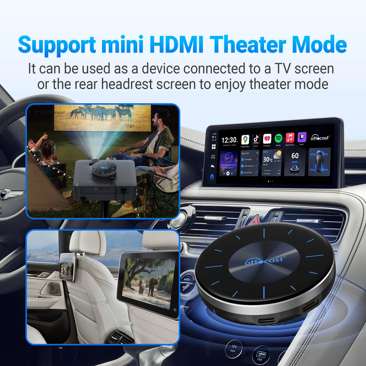 OTTOCAST P3 Android AI Box sans fil CarPlay Android Auto 128GB TV Box pour sortie HDMI accessoires de voiture pour Audi VW Chervolet Kia