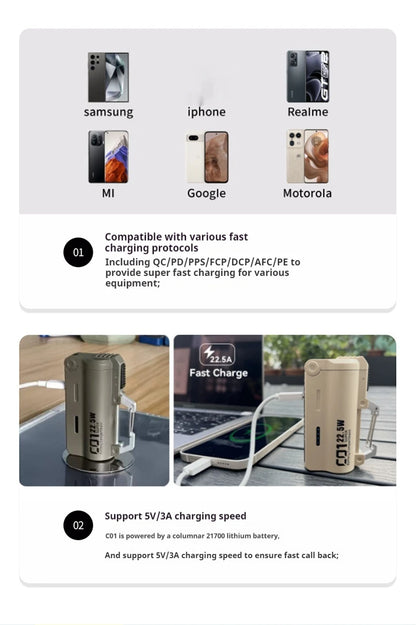 DOKIY C01 22.5W Super compartiment de batterie 5000mAh charge rapide chargeur Portable batterie externe de Camping en plein air avec boucle à crochet