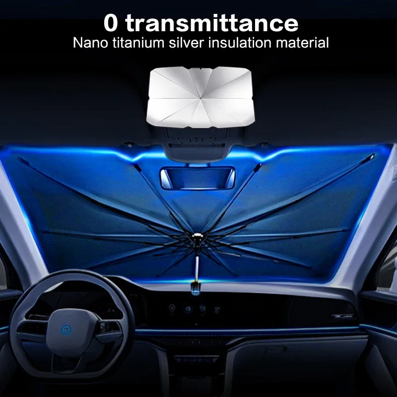 Amagi – pare-soleil de voiture style parapluie, verre avant, colle argentée, protection solaire, tissu d'isolation thermique, résistant aux Uv, outils de parapluie pliant