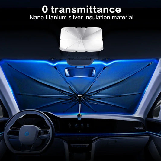 Amagi – pare-soleil de voiture style parapluie, verre avant, colle argentée, protection solaire, tissu d'isolation thermique, résistant aux Uv, outils de parapluie pliant