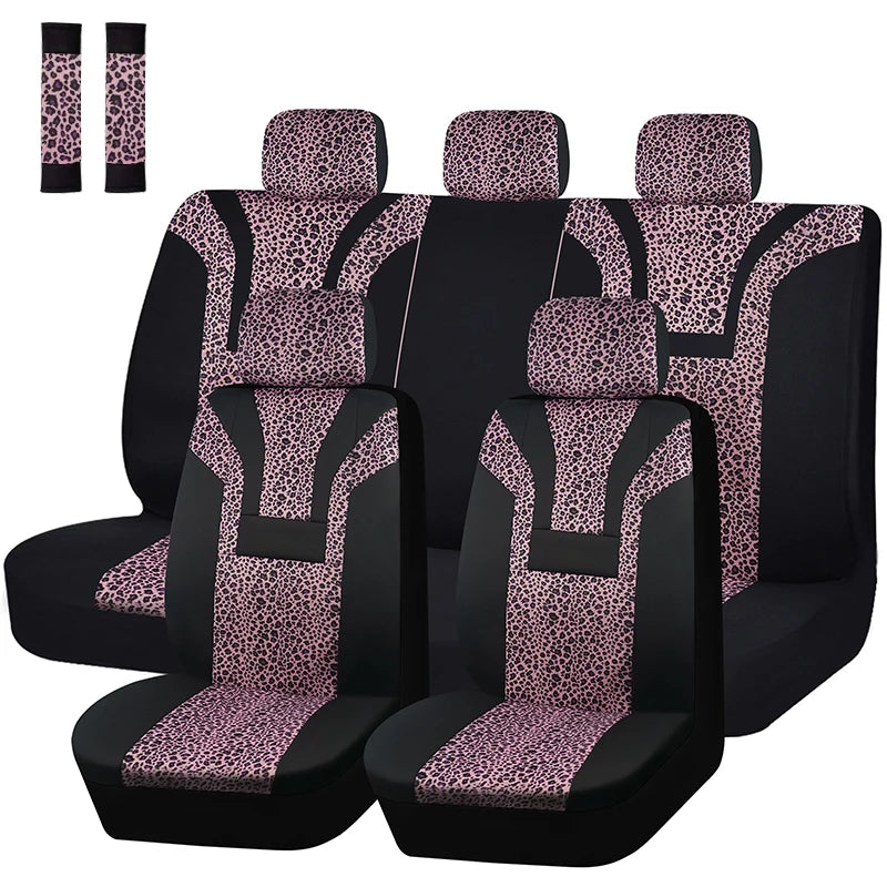 Housse de siège de voiture universelle en peluche courte imprimé léopard, housses de siège d'hiver adaptées à la plupart des voitures SUV camion fourgonne accessoires de voiture intérieur