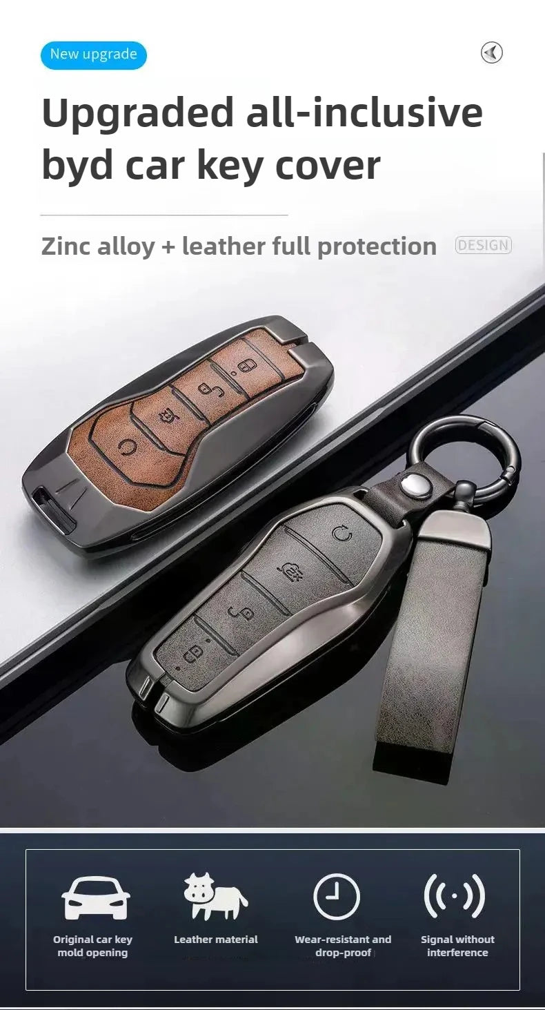Étui pour clé pour BYD Song Plus Atto 3 Han EV Tang DM Qin joint dauphin cuir métal porte-clés à distance porte-clés accessoires de voiture