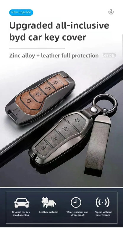 Étui pour clé pour BYD Song Plus Atto 3 Han EV Tang DM Qin joint dauphin cuir métal porte-clés à distance porte-clés accessoires de voiture