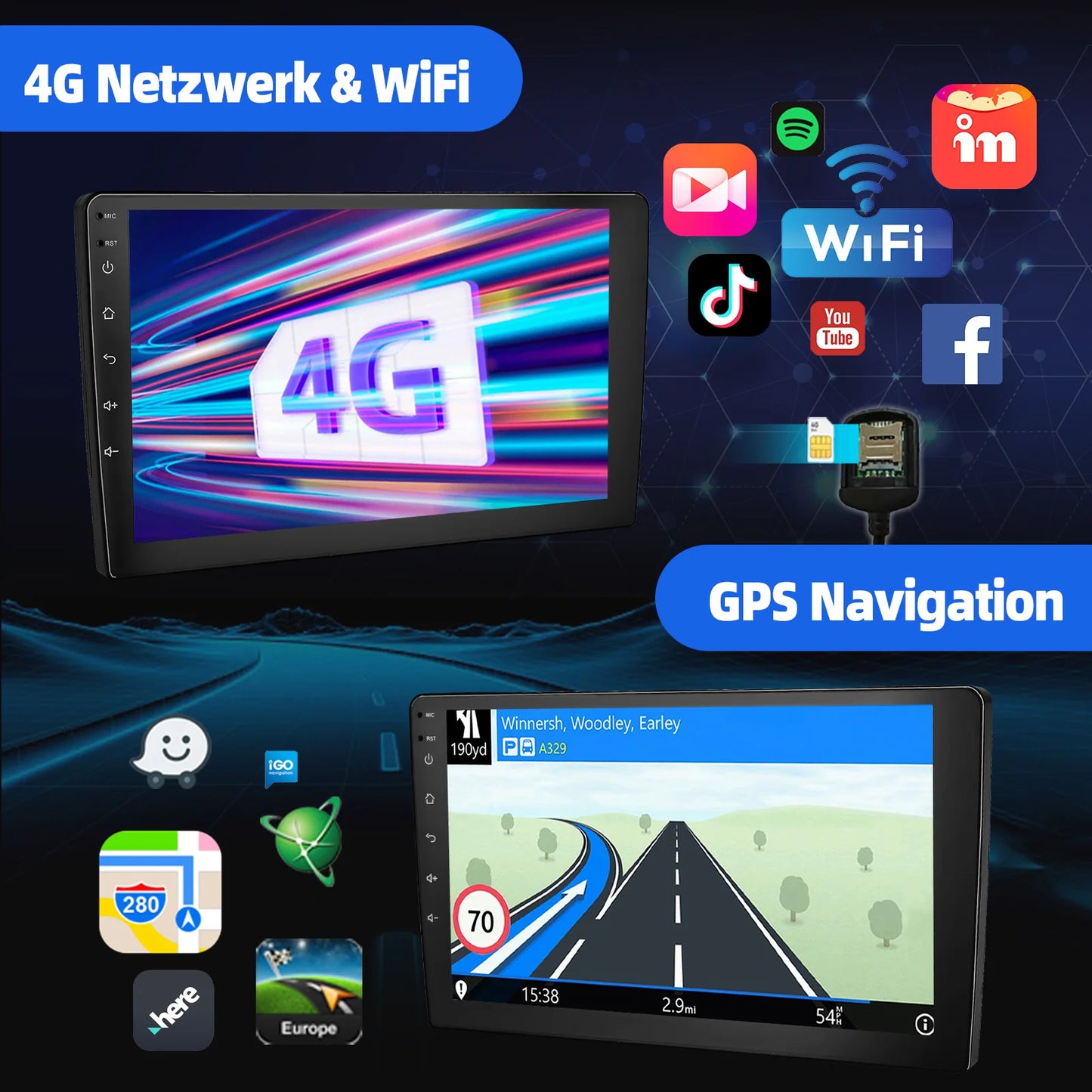 ESSGOO 7"/9"/10“ 2 DIN Android 14 8-Core 6+128G Autoradio Sans Fil Apple Carplay Android Auto GPS Navigation Bluetooth AM FM RDS WIFI Écran Tactile QLED 4G LTE USB Mirror Link Equalizer Commande au Volant
