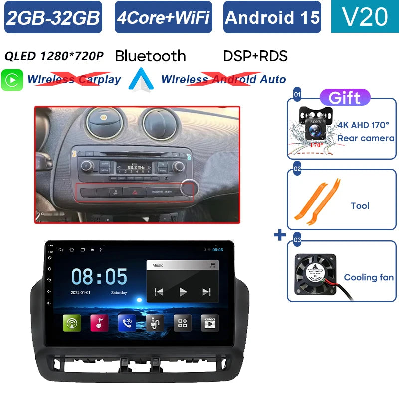 Écran tactile QLED de Navigation GPS pour Seat Ibiza 2012 – 2015, Android Auto Radio, lecteur vidéo multimédia de voiture, 5G, WIFI, BT, sans DVD 2din
