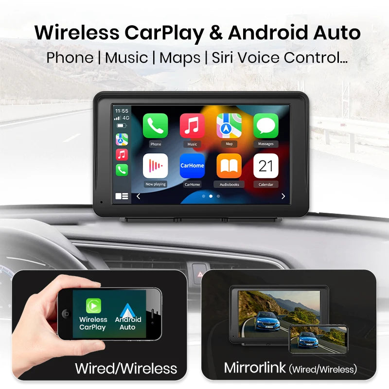 Junsun 7 pouces Portable écran tactile Carplay pour Apple Android Auto autoradio Radio multimédia lecteur vidéo Bluetooth FM AUX GPS