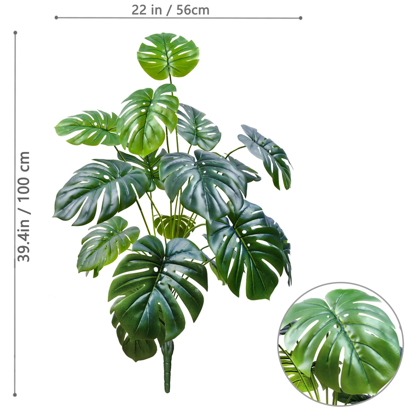ورقة Monstera اصطناعية بلاستيكية، نبات مزيف للزينة بوعاء، مناسبة لديكور المنزل، 60-100 سم