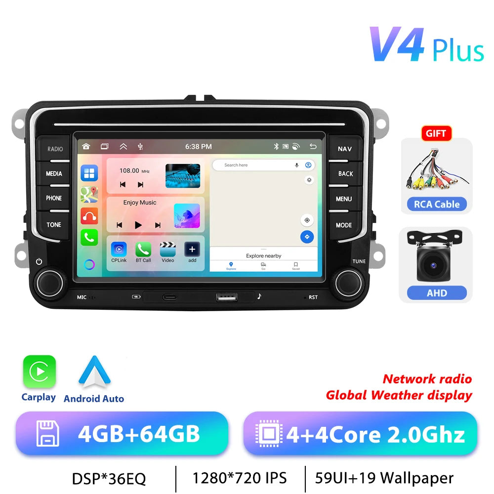 Podofo 7 "9" CarPlay Android autoradio pour Volkswagen VW Golf Passat JETTA Skoda siège voiture système Intelligent 2din GPS autoradio