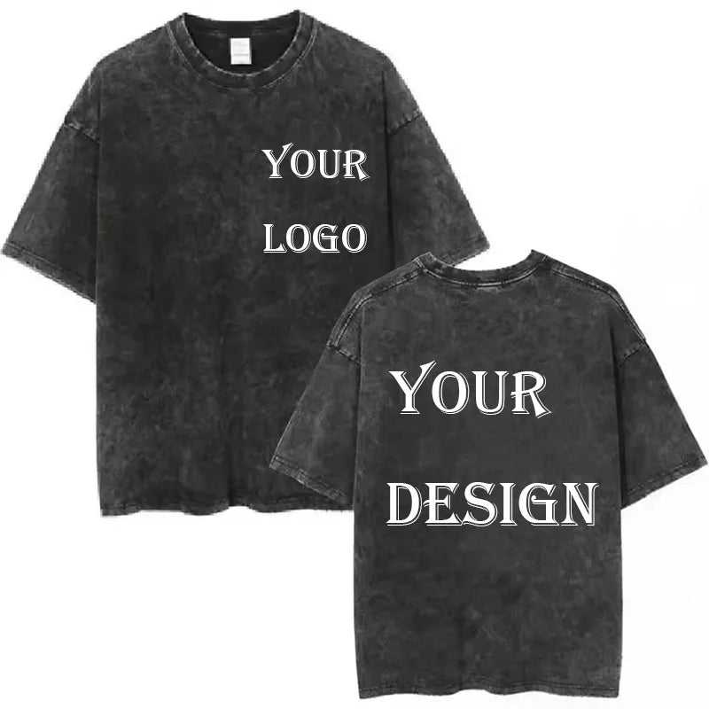 T-shirt unisexe en coton lavé, imprimé personnalisé, haut Harajuku, bricolage, votre Photo ou Logo, à la mode