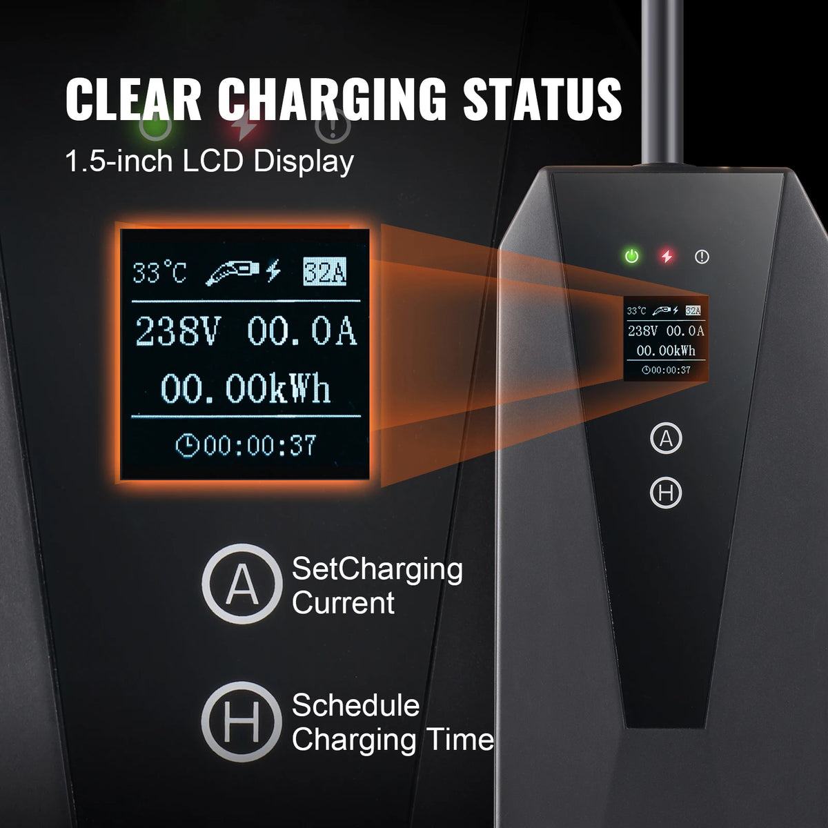 SucceBuy Chargeur EV portable Type 2 16A 3,68 kW + câble de chargement de 25 pieds, écran LCD à prise CEE 7/7 pour le chargement de voiture de véhicule électrique