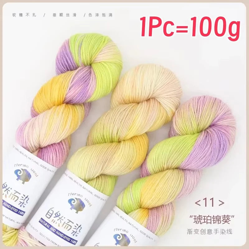 Rouleau de fil de laine mérinos, 100g/rouleau, teint à la main, doux, pour pull, écharpe, chapeau, tissé, fil arc-en-ciel pour bébé, 270M, 1 pièce