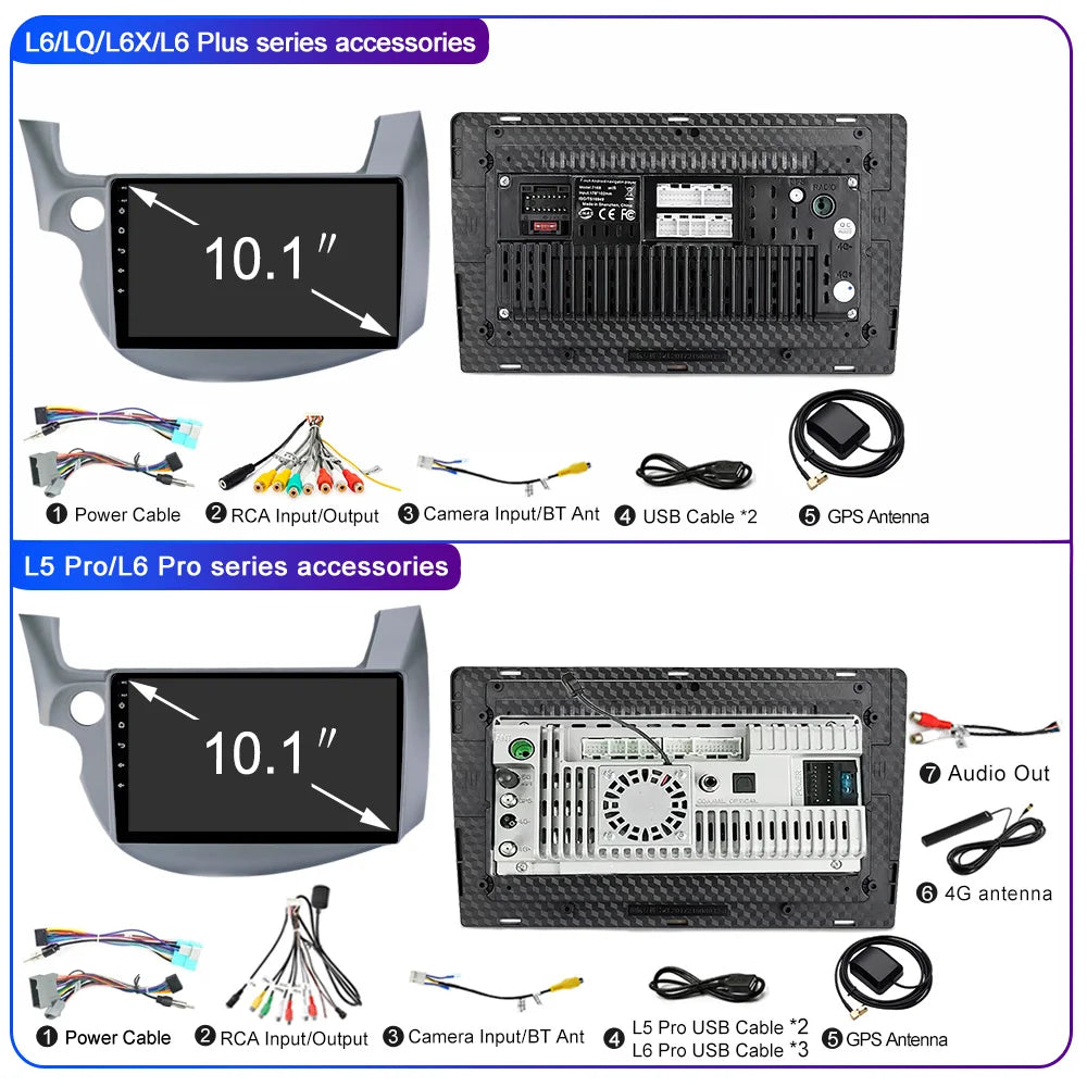 LEHX-Autoradio L6 Pro Android 14, 4G, Carplay, DVD, Stéréo, 2 DIN, Unité Centrale, Limitation GPS, pour Voiture HONDA FIT JAZZ (2007-2013)