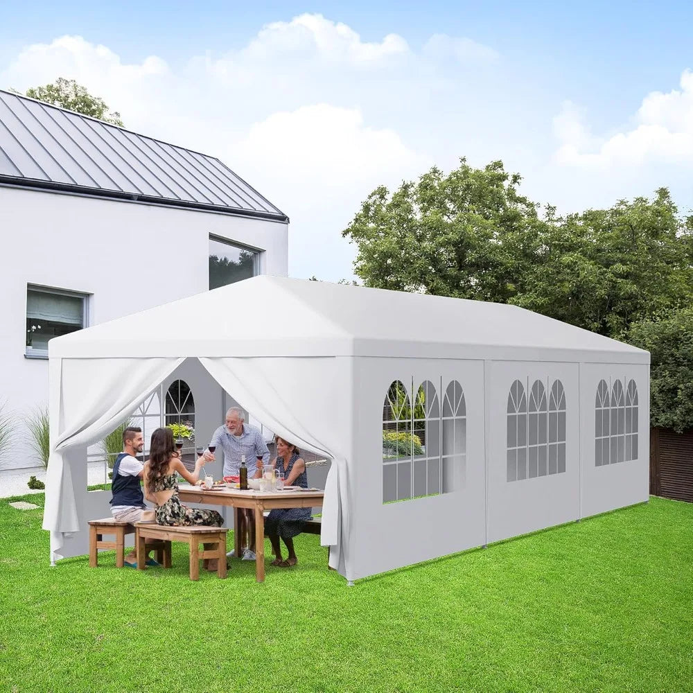 Tente de fête 10x30, auvent d'extérieur pour fêtes avec 8 parois latérales amovibles, abri de tonnelle robuste et étanche pour barbecue, mariage