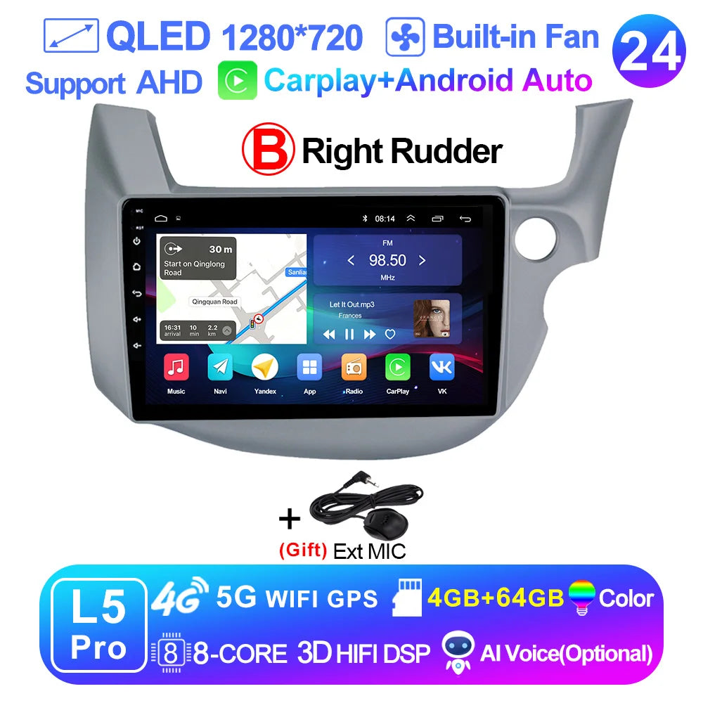 LEHX-Autoradio L6 Pro Android 14, 4G, Carplay, DVD, Stéréo, 2 DIN, Unité Centrale, Limitation GPS, pour Voiture HONDA FIT JAZZ (2007-2013)
