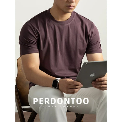 Haut de gamme lourd ammoniaque liquide brillant coton hommes à manches courtes T-Shirt été coupe ample respirant haut décontracté